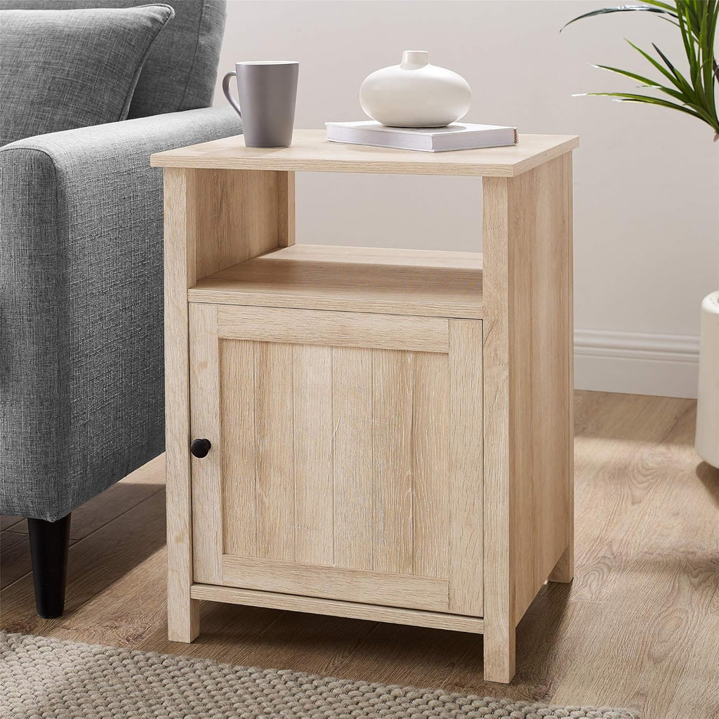 Rustic Oak Wood Side Accent Table with Cabinet Door Z13177