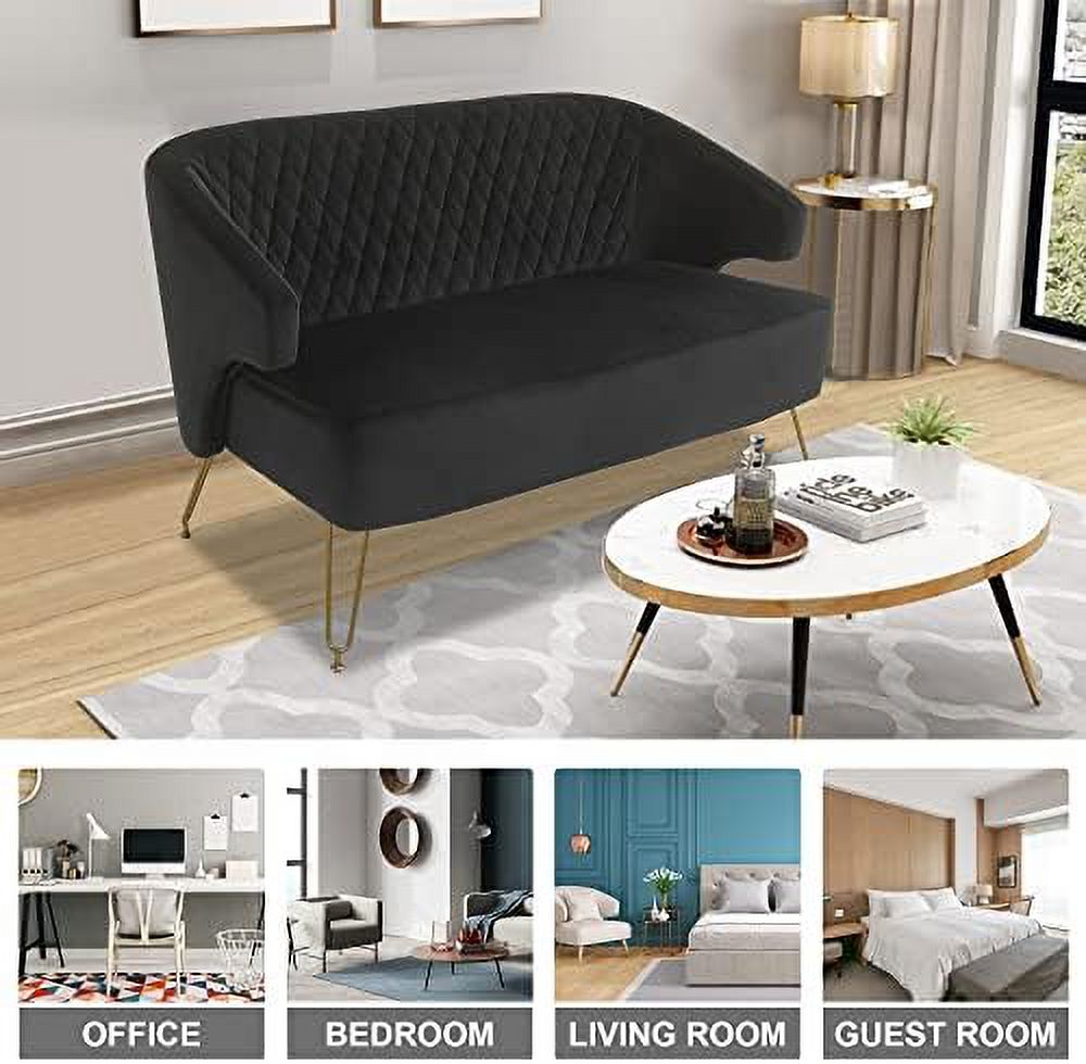 Light Cashmere Loveseat Sofa with Gold-Finished Metal Legs and 2 Small Pillows E368