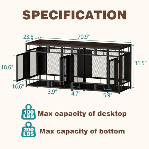 71" Heavy Duty Wood Dog Crate with Removable Divider W4876