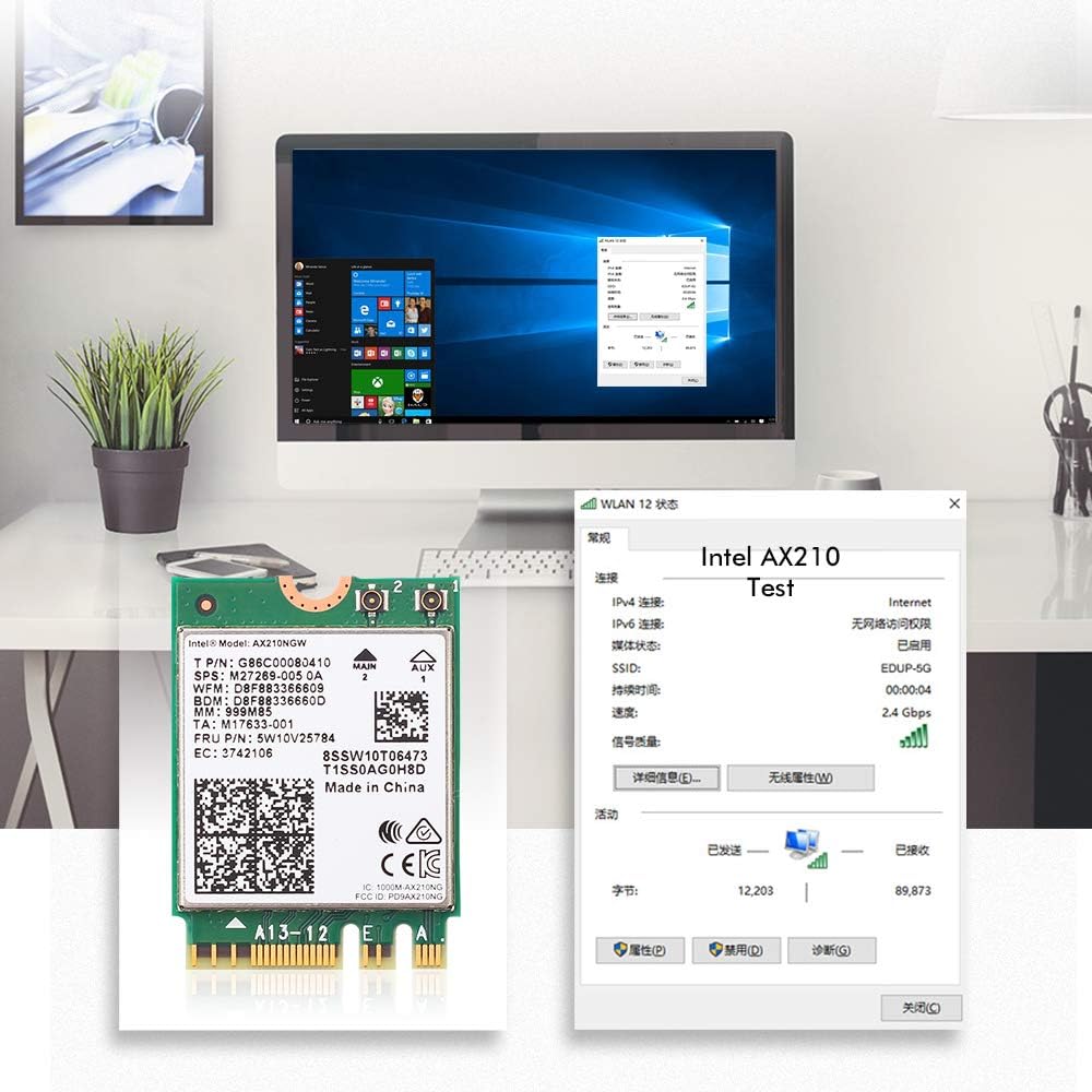 WiFi 6E Card AX210 Bluetooth 5.2 Tri-Band 5400Mbps Wireless Module Pack of 2 D348800