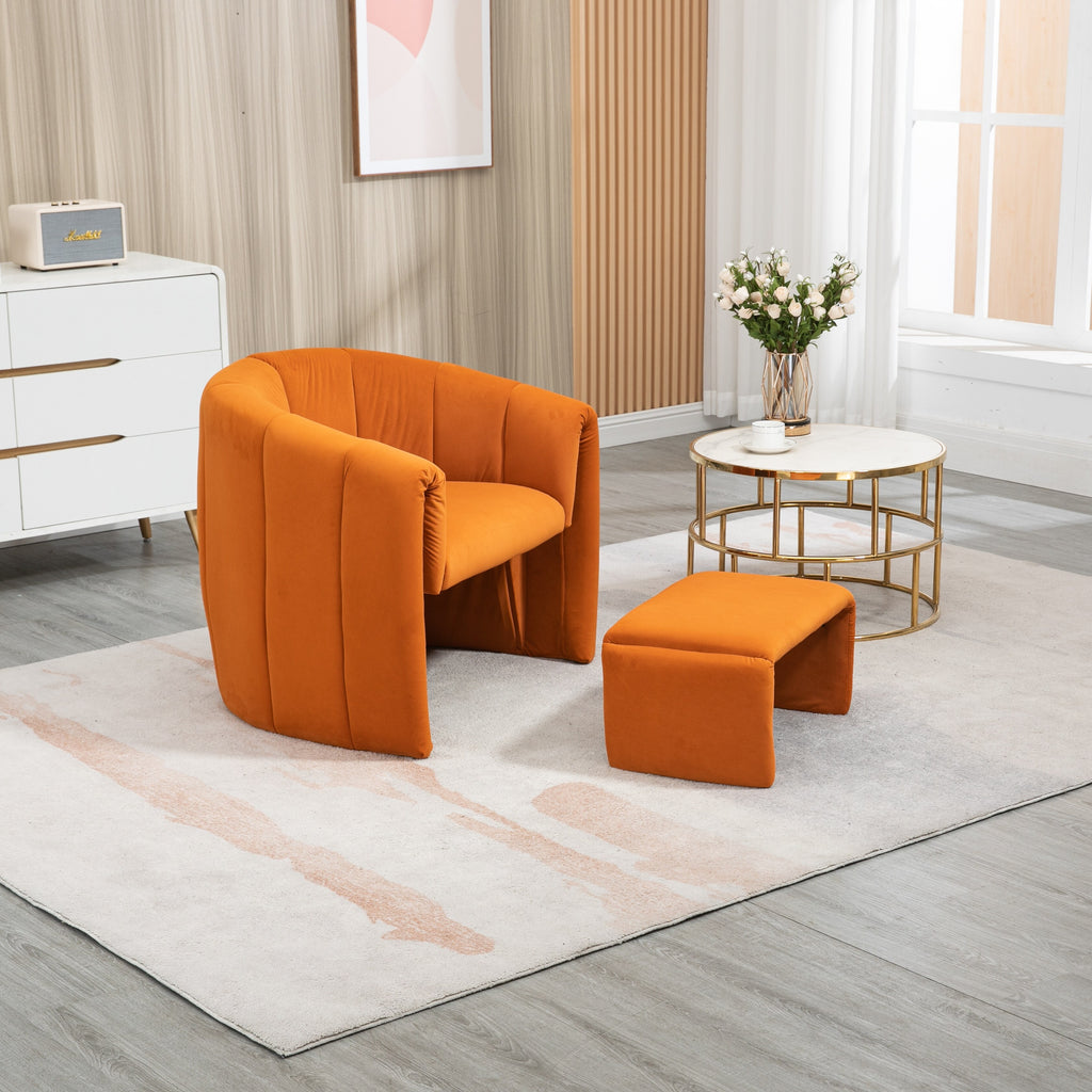 Orange Velvet Single Sofa Chair with Ottoman Z606376