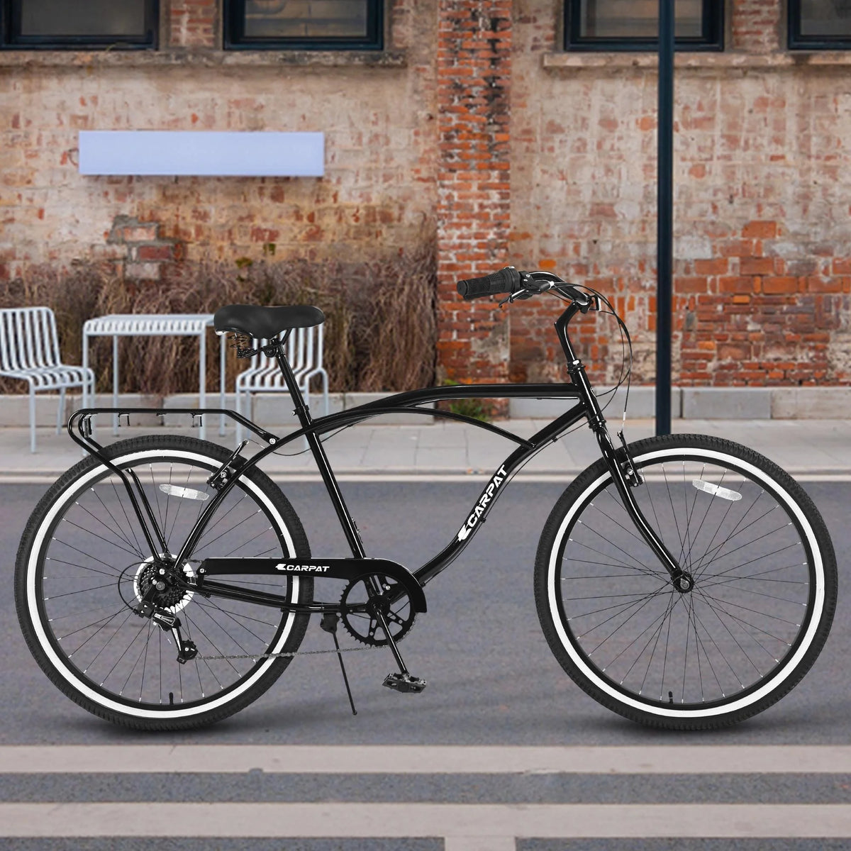 Green Single Speed Bike with Rear Cargo Rack A577691
