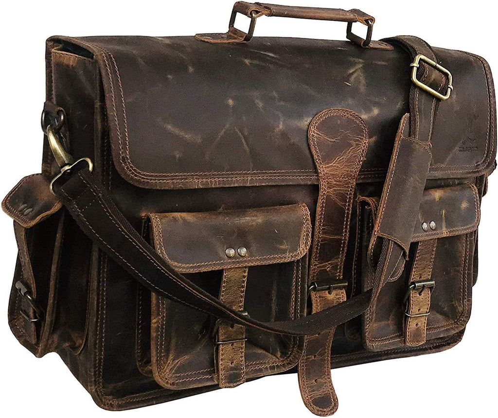 Vintage Brown Leather Laptop Messenger Bag I77194
