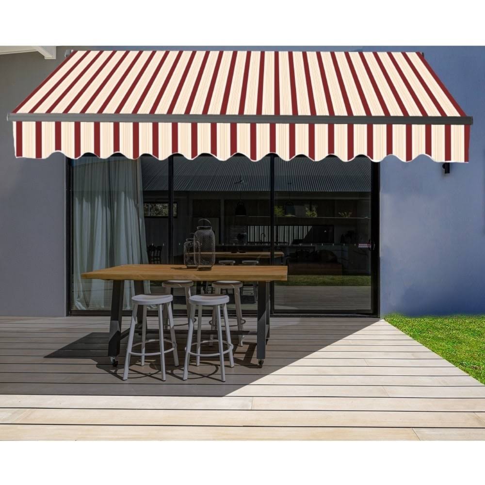 Black Frame Retractable Patio Awning 13 x 10 ft Multi Red Y65062