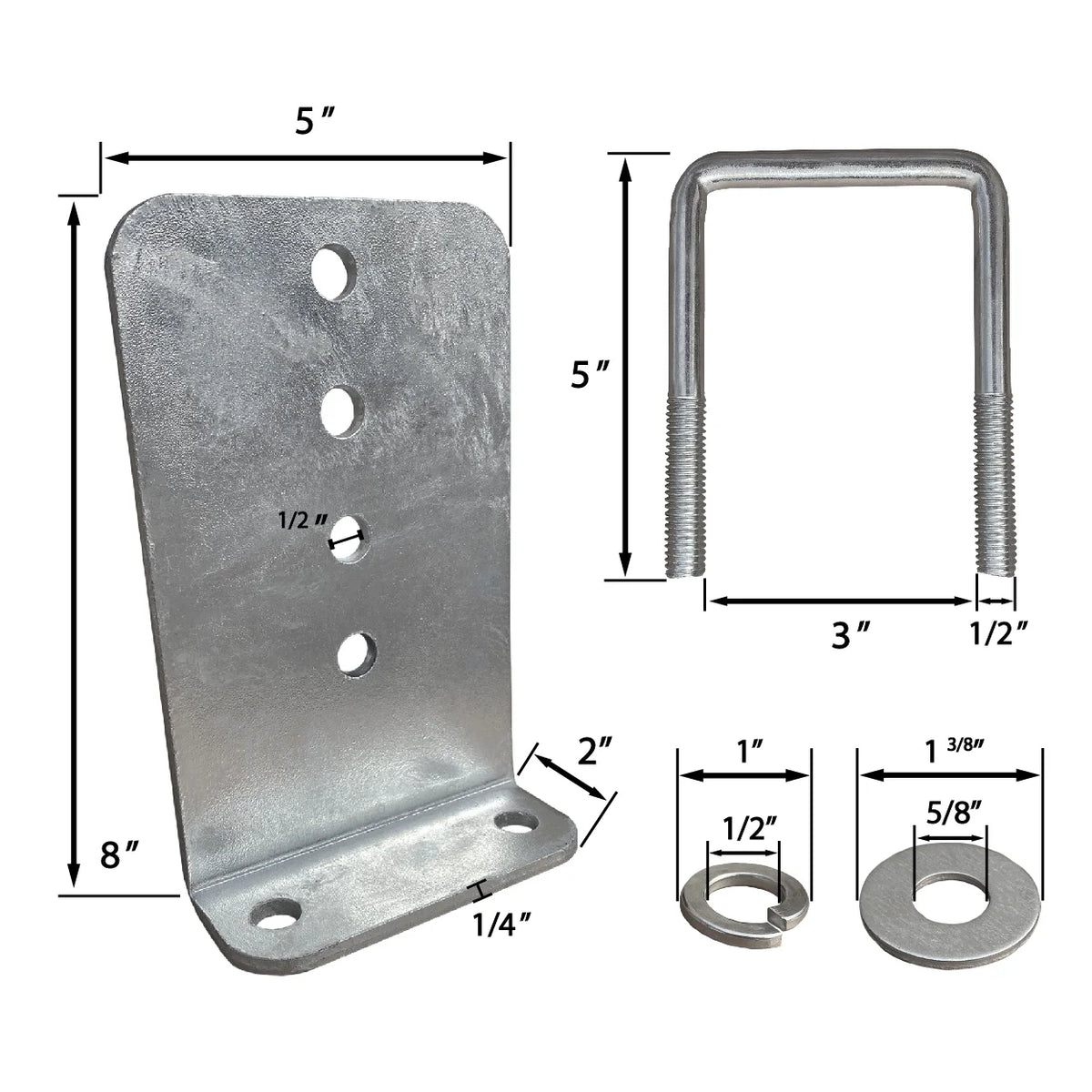 2 Pack 8" Galvanized L-Type Bunk Bracket Kit for Boat Trailer Q2763