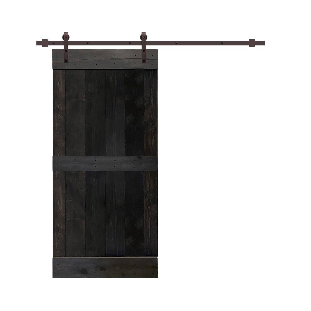 Charcoal Black Stained Wood Interior Sliding Barn Door with Hardware Kit R549400