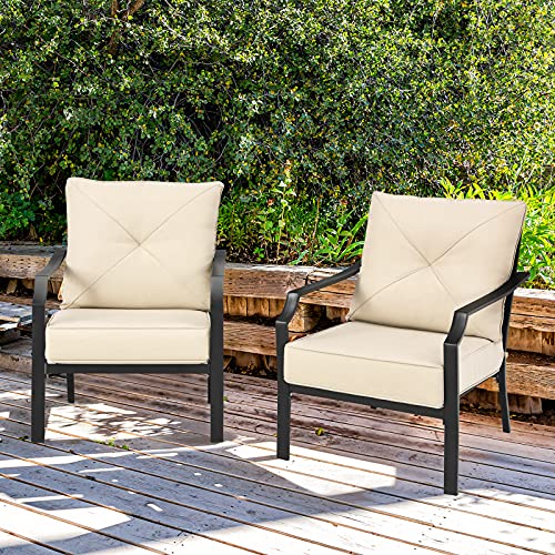 Set of 2 Black & Beige Patio Armchairs with Padded Cushions R143301