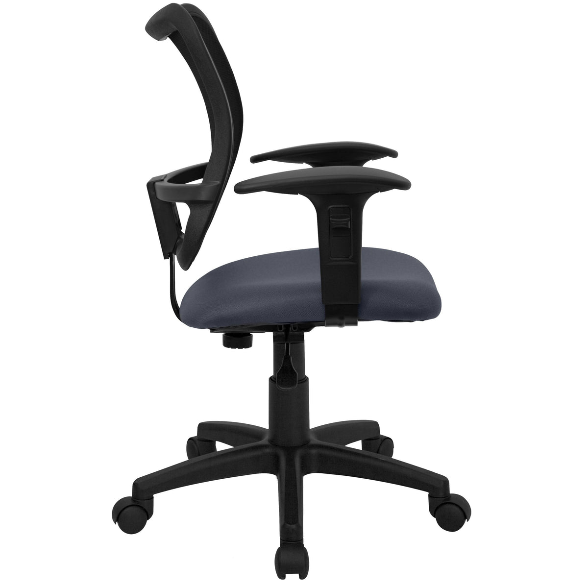 Black Mesh Swivel Office Chair with Navy Fabric Padded Seat and Height Adjustable Arms U543376