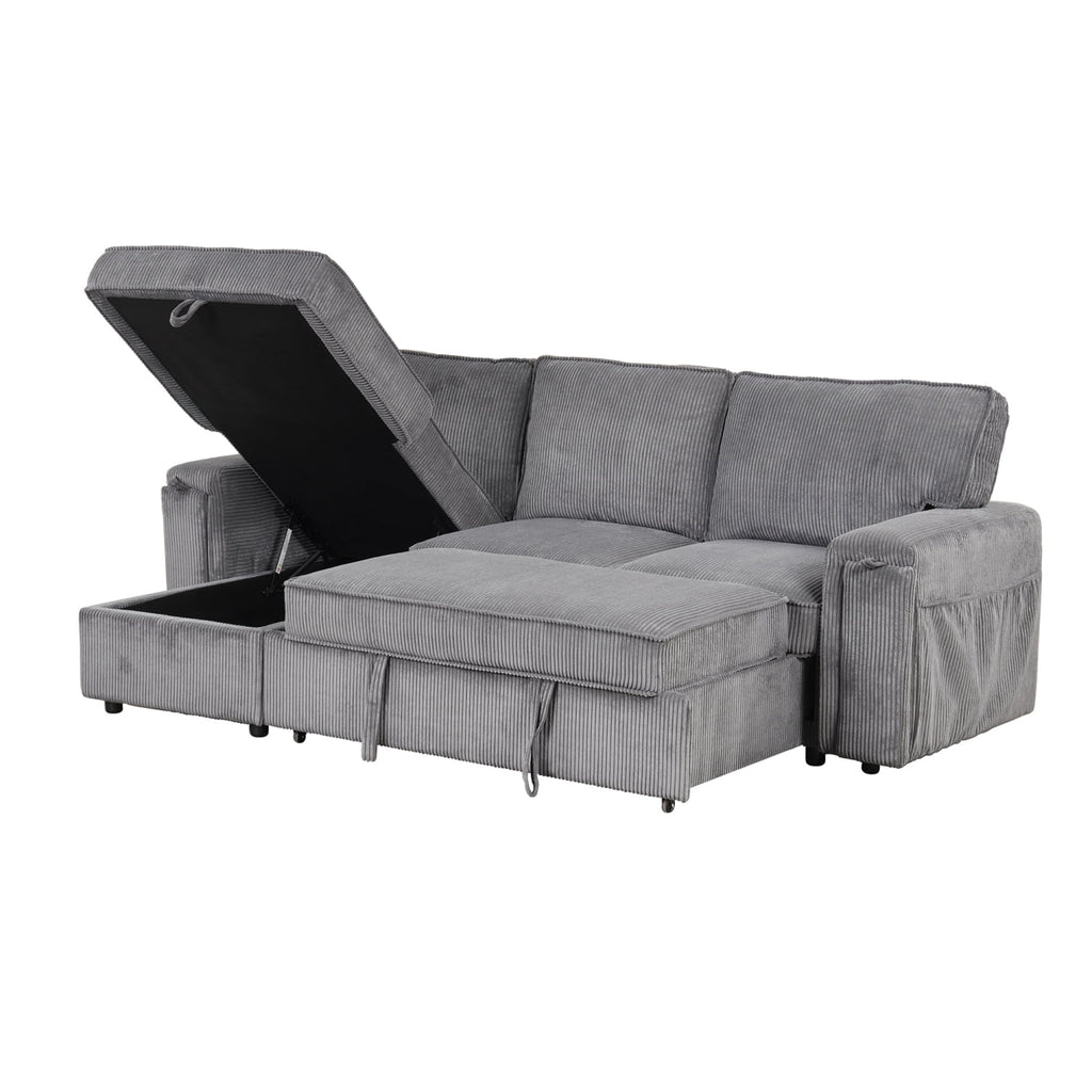 5 Seat Corduroy Fabric Sleeper Sectional Sofa with Storage Ottomans E2335