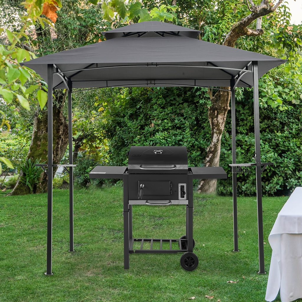 Double Tier Steel Frame BBQ Grill Gazebo Canopy with Bar Counters M814368