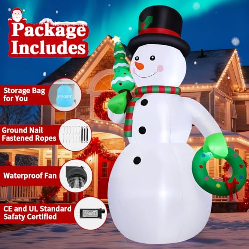 12 FT Christmas Inflatable Snowman with Christmas Tree & Wreath Built-in LEDs E365
