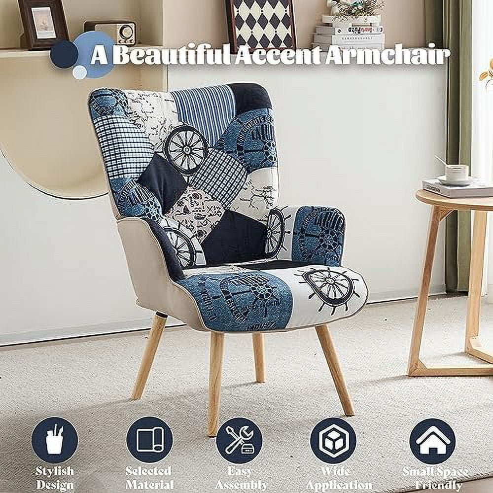 Grey Plaid Upholstered Armchair with Wooden Base P960758