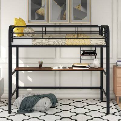 Silver Loft Bed with Desk and Bookshelf W778