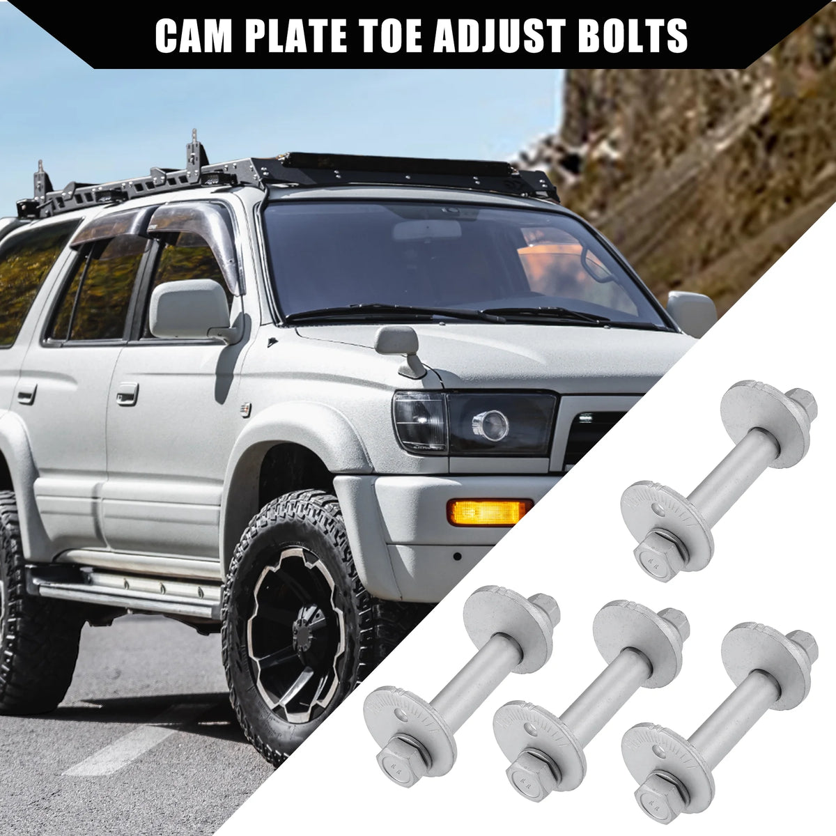 Cam Plate Toe Adjust Bolts for Toyota 4Runner 1995-2004 Metal 4 Sets Silver Tone T96330