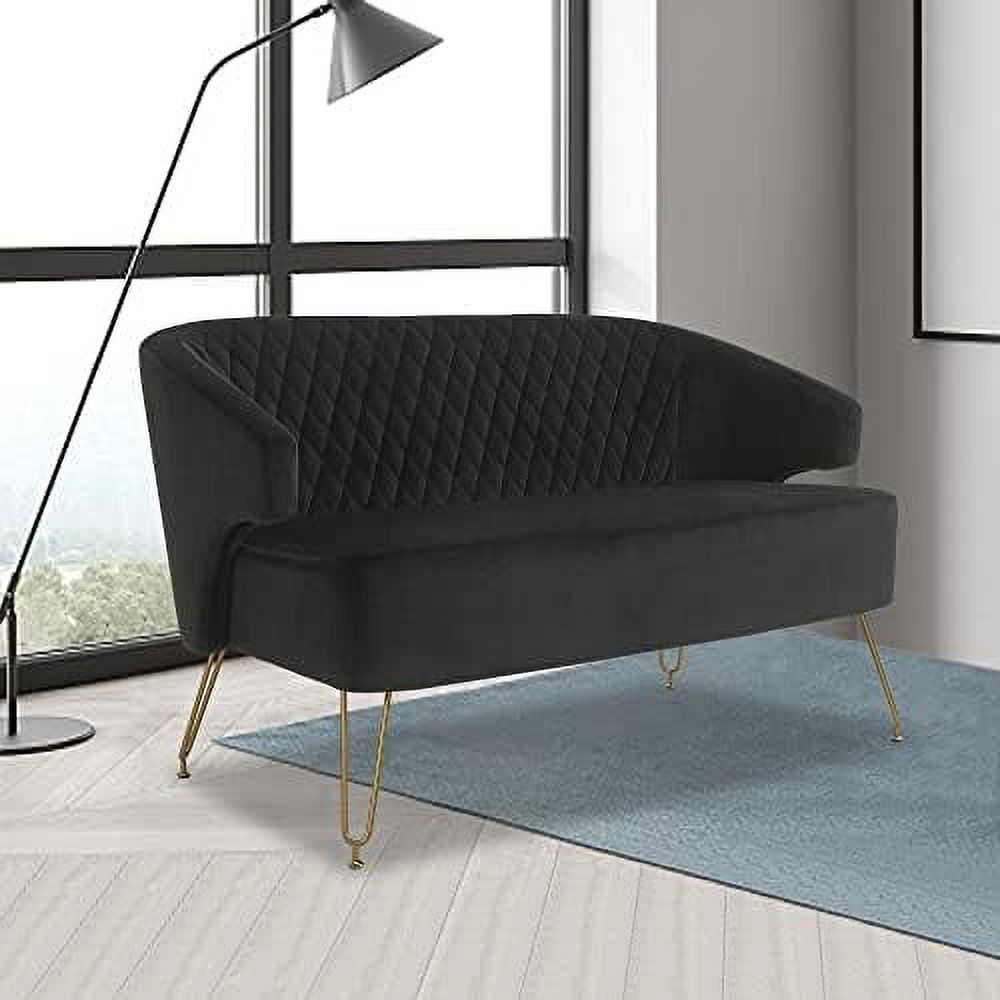 Light Cashmere Loveseat Sofa with Gold-Finished Metal Legs and 2 Small Pillows E368