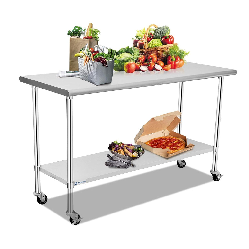 Stainless Steel Prep & Work Table 36 x 24 Inches with Caster Backsplash and Adjustable Undershelf Y597
