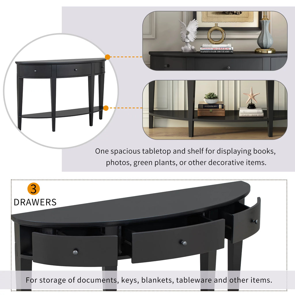 Black Curved Console Table with 3 Drawers C26194