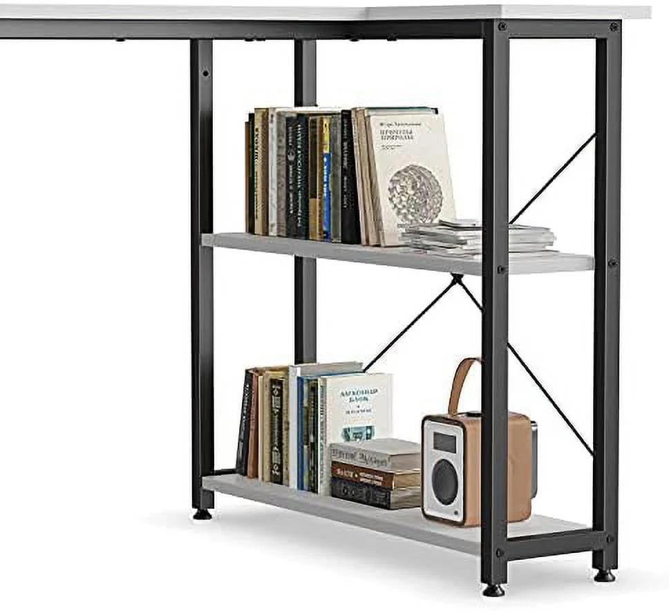 47 Inch Small L Shaped Computer Desk with Shelves White U2141