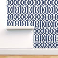 Imperial Navy Blue White Trellis Lattice Peel-and-stick Wallpaper Roll 24in x 144in N5094