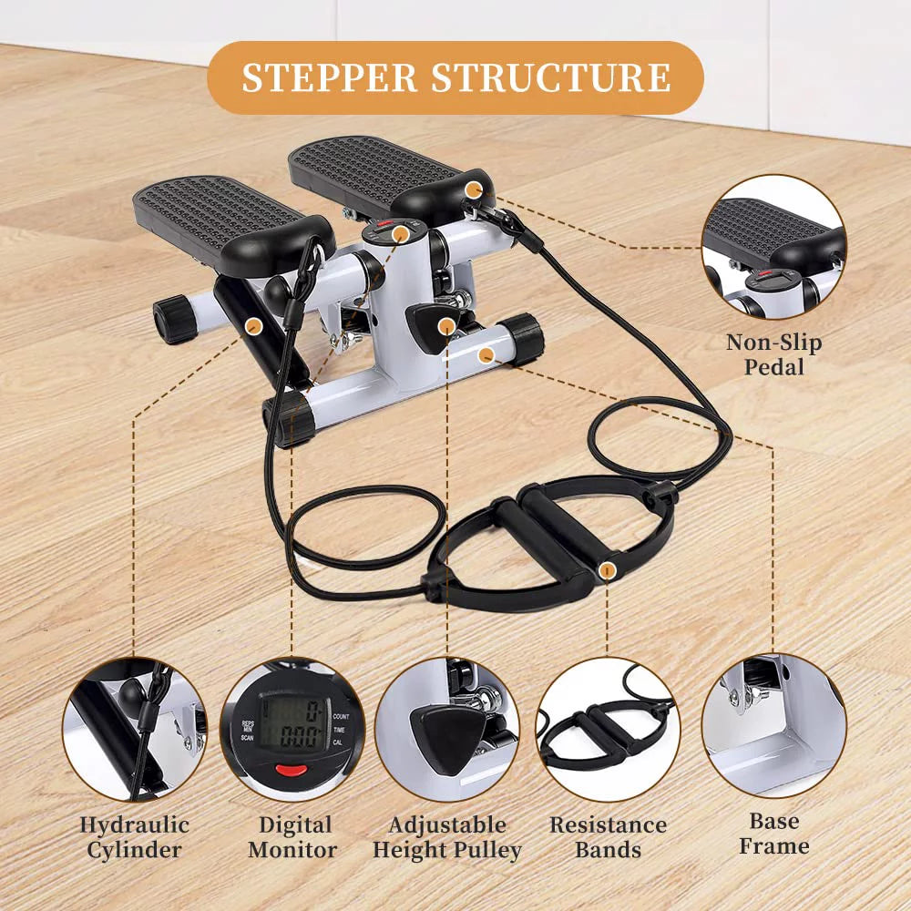 Mini Stepper with LCD, Resistance Bands & Calories Count, Black Q3498