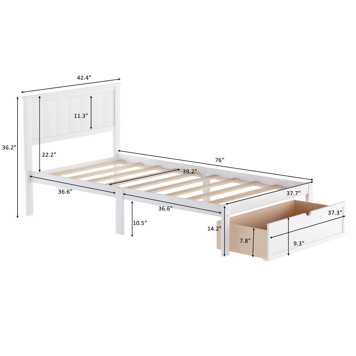 Twin Wood Platform Bed with Headboard & Storage Drawer A459039