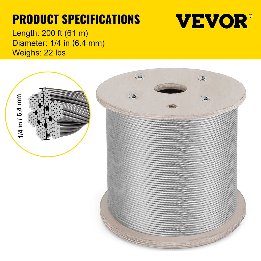1/4" x 200ft 7x19 Stainless Steel Wire Rope C7479