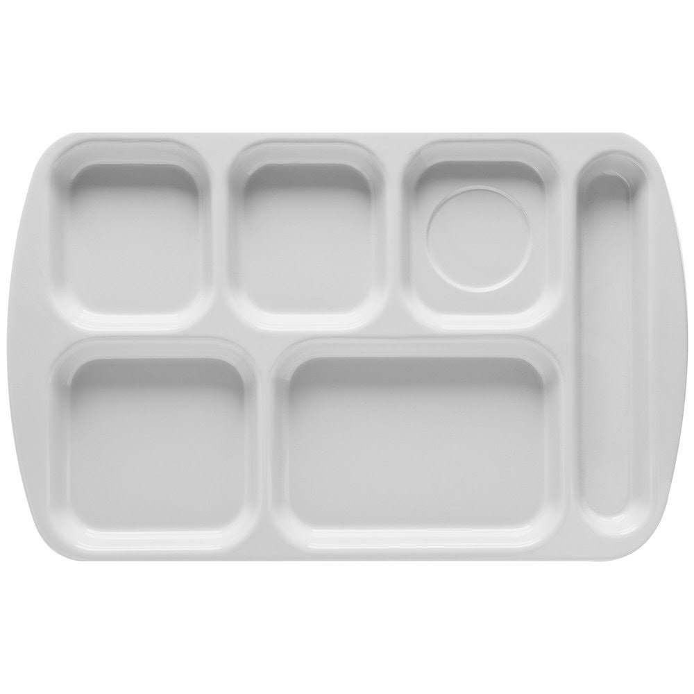 White Six-Compartment Melamine Cafeteria Tray K271079