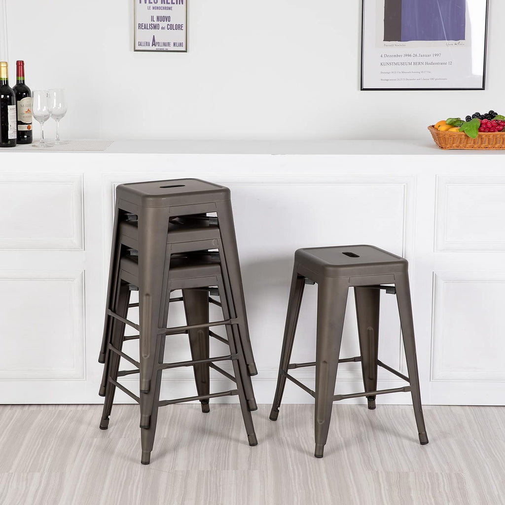 Set of 4 Backless Stackable Metal Bar Stools 24 Inches C3906