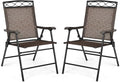 Set of 2 Folding Outdoor Sling Chairs with Armrest and Metal Frame J2521
