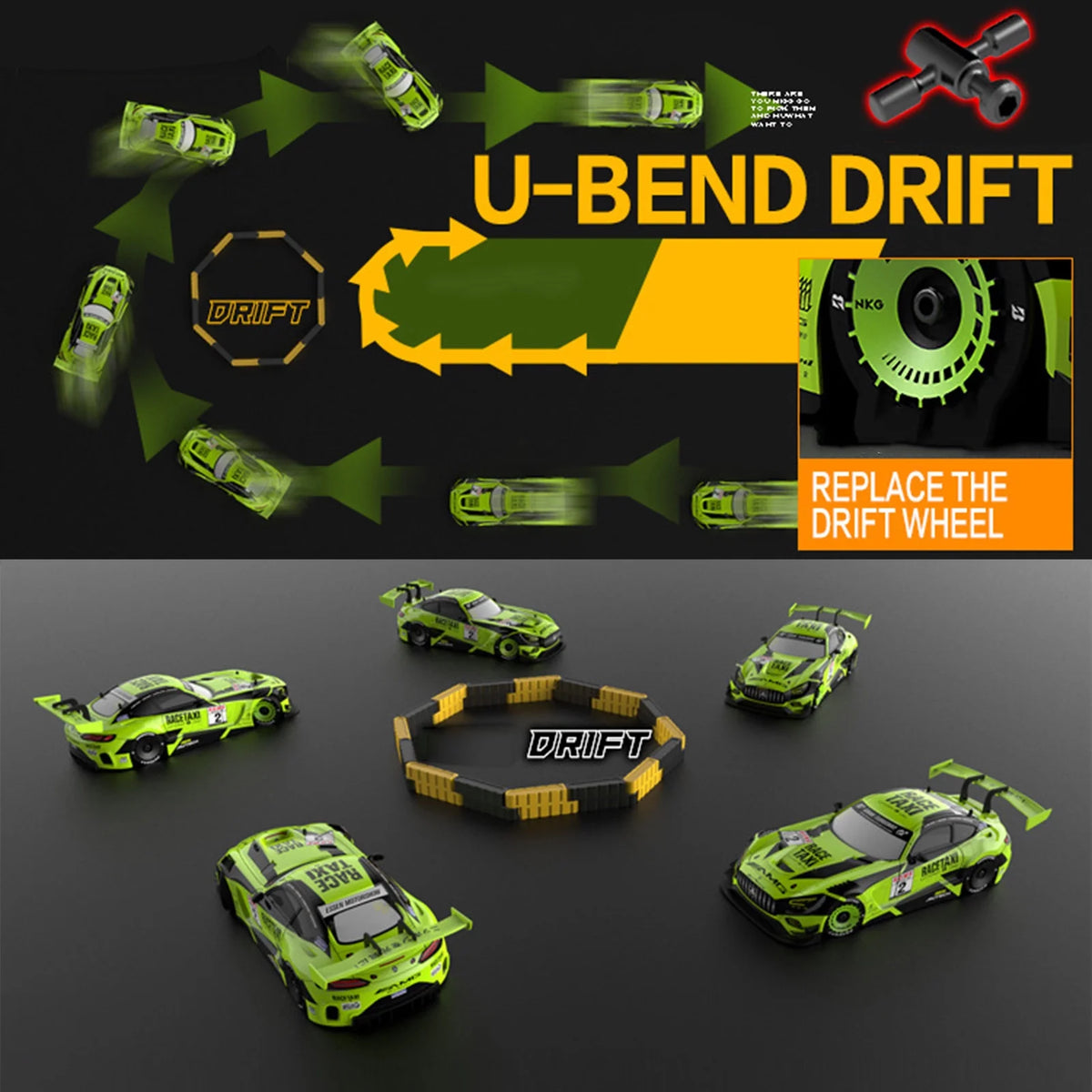 1/16 4WD RC Drift Car with LED Light 4 Replaceable Tires V44588