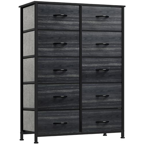 10 Drawer Fabric Storage Dresser with Steel Frame and Wooden Top W893