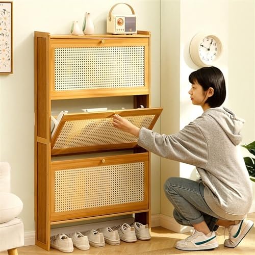 Slim Bamboo Shoe Storage Cabinet with Flip Drawers B911