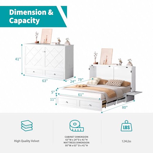 Queen Cabinet Cube Chest Bed with Tri-fold Mattress R5412