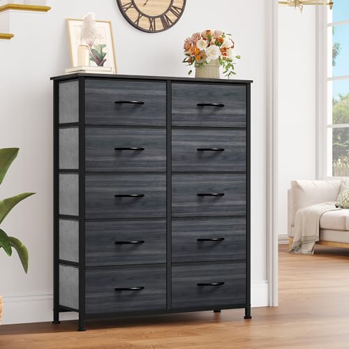10 Drawer Fabric Storage Dresser with Steel Frame and Wooden Top W893