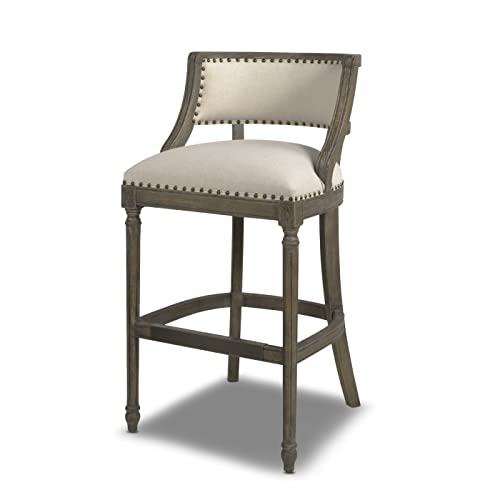 Dark Heathered Grey Linen Counter Height Bar Stool with Backrest R934