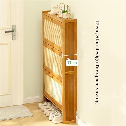 Slim Bamboo Shoe Storage Cabinet with Flip Drawers B911