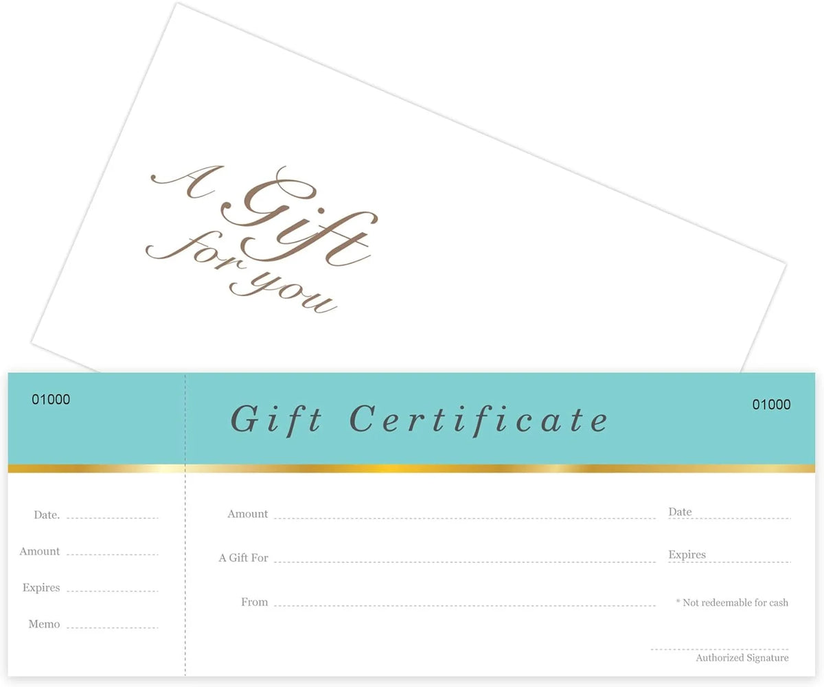 25 Set Aqua Blue Blank Gift Certificates with Matching Envelopes G9102