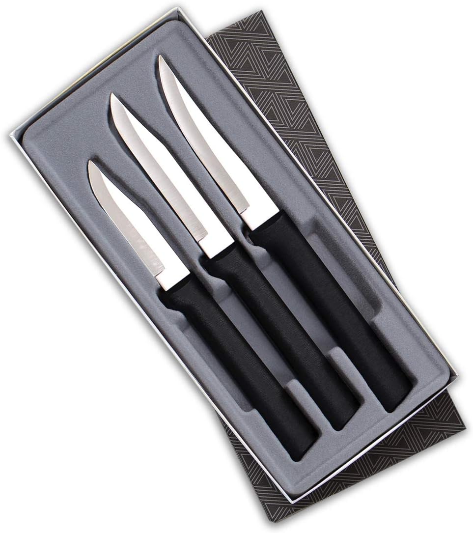 3 Pc Stainless Steel Paring Knife Set, 2.5", 3.25", Black Handle Z532559