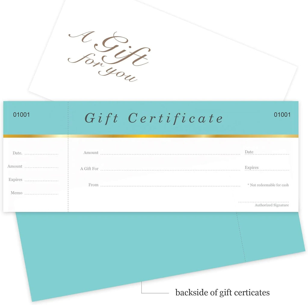 25 Set Aqua Blue Blank Gift Certificates with Matching Envelopes G9102