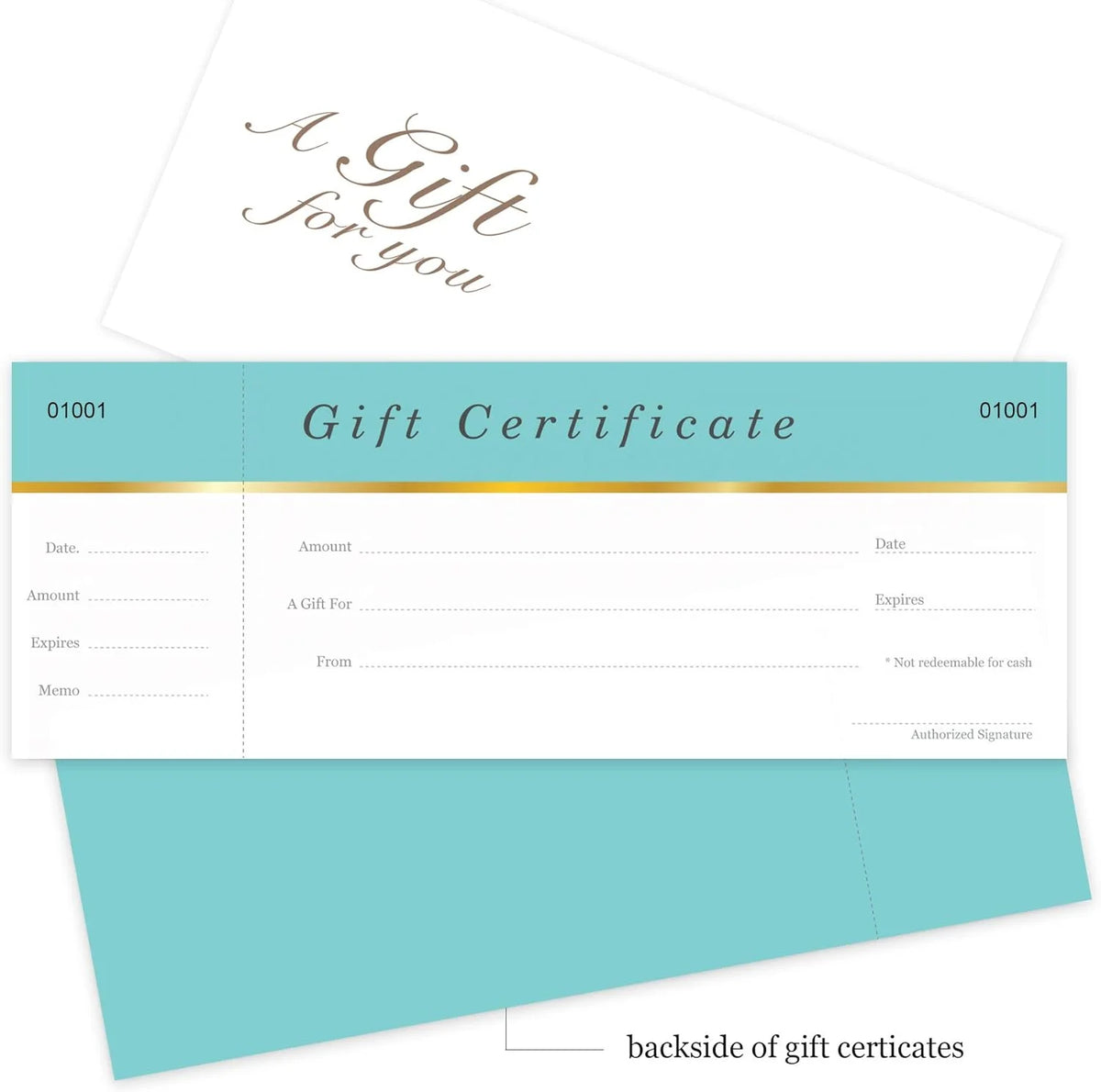 25 Set Aqua Blue Blank Gift Certificates with Matching Envelopes G9102