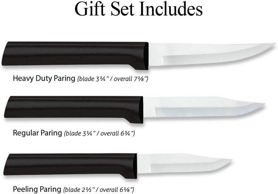 3 Pc Stainless Steel Paring Knife Set, 2.5", 3.25", Black Handle Z532559