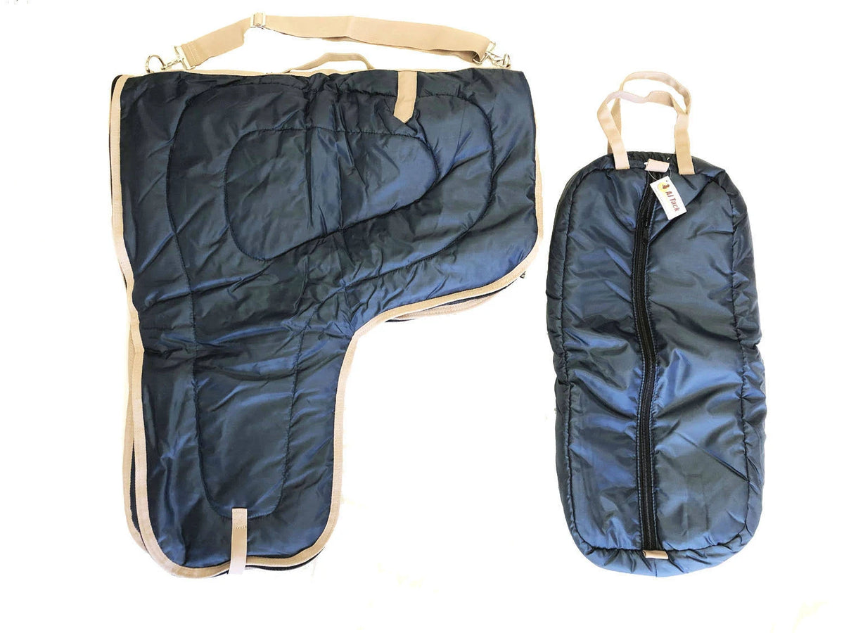 Large 420D Padded Navy Blue Western Saddle Carrier Case E687