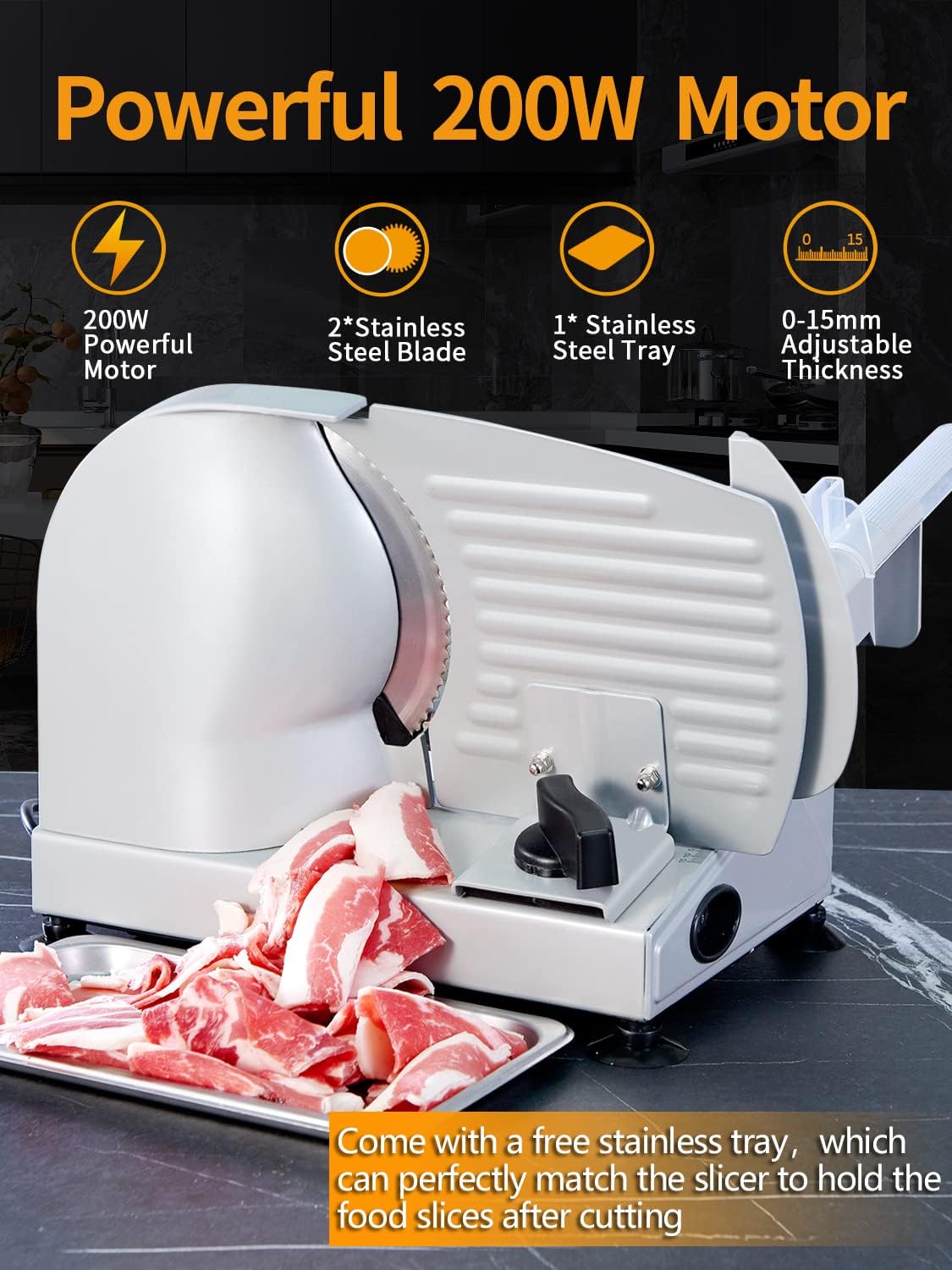 200W Electric Food Slicer with 7.5" Stainless Steel Blades A607040