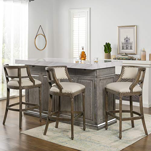 Dark Heathered Grey Linen Counter Height Bar Stool with Backrest R934