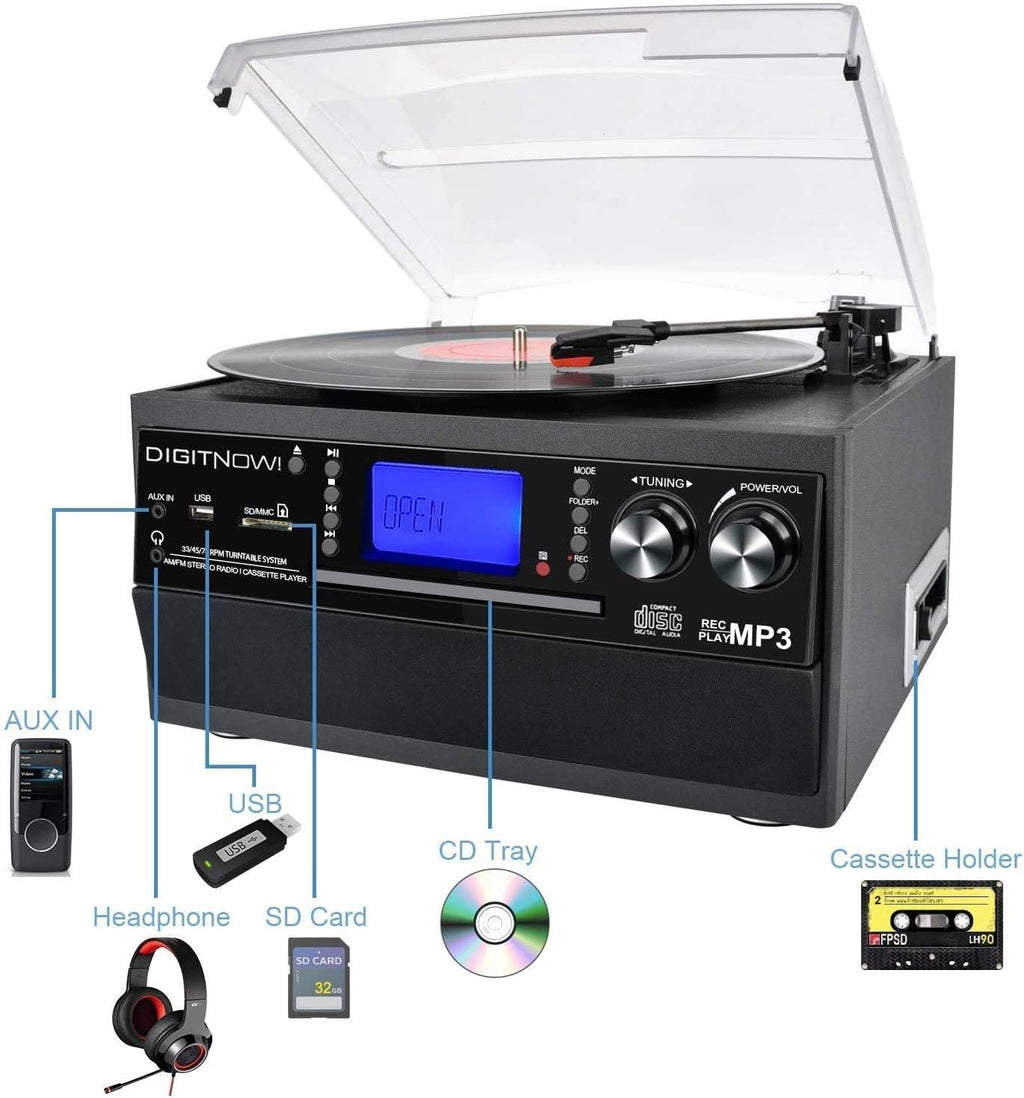Bluetooth Record Player Turntable with Stereo Speaker E6605