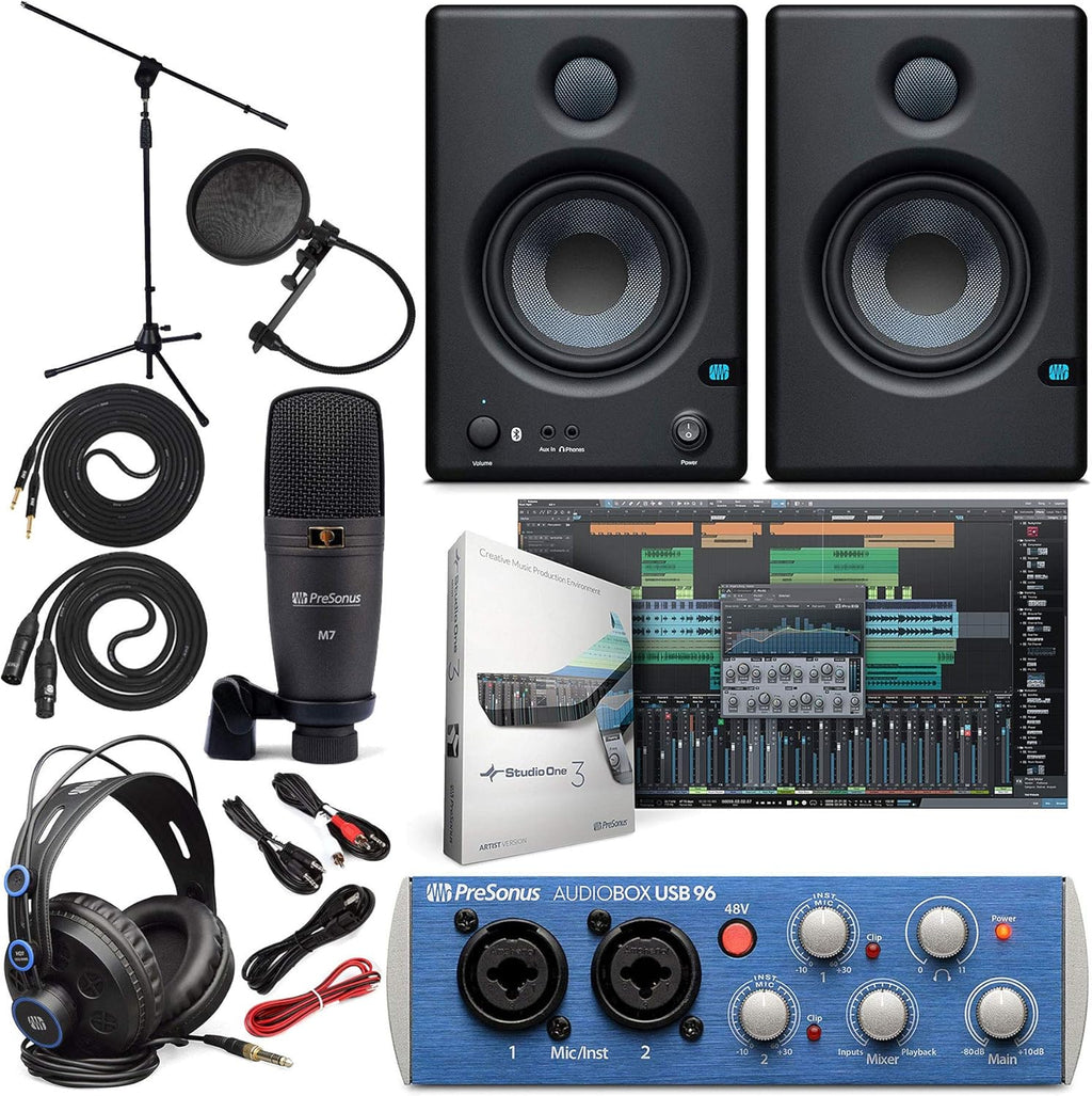 Audio Interface with Studio Monitors and Instrument Cable C323327