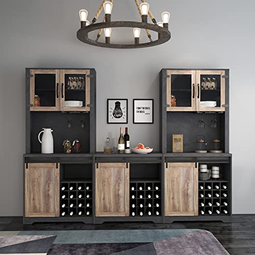 Black Wood Coffee Bar Cabinet with Wine Rack L902
