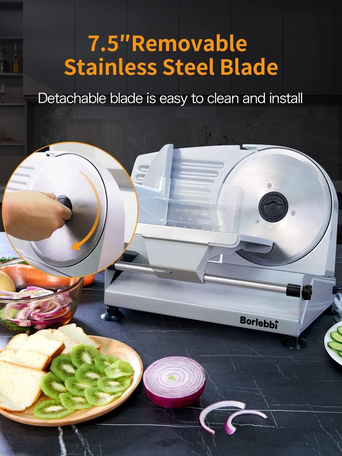 200W Electric Food Slicer with 7.5" Stainless Steel Blades A607040