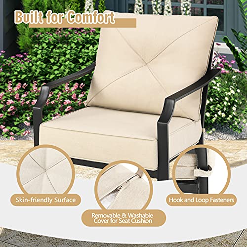 Set of 2 Black & Beige Patio Armchairs with Padded Cushions R143301