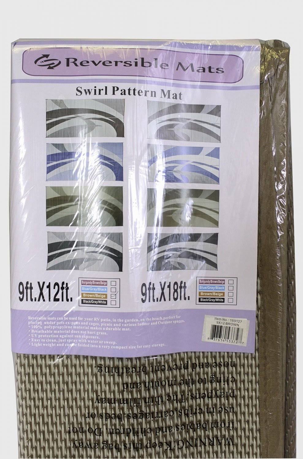 Reversible Outdoor Patio RV Camping Mat Swirl Brown Beige 9-Feet G95244